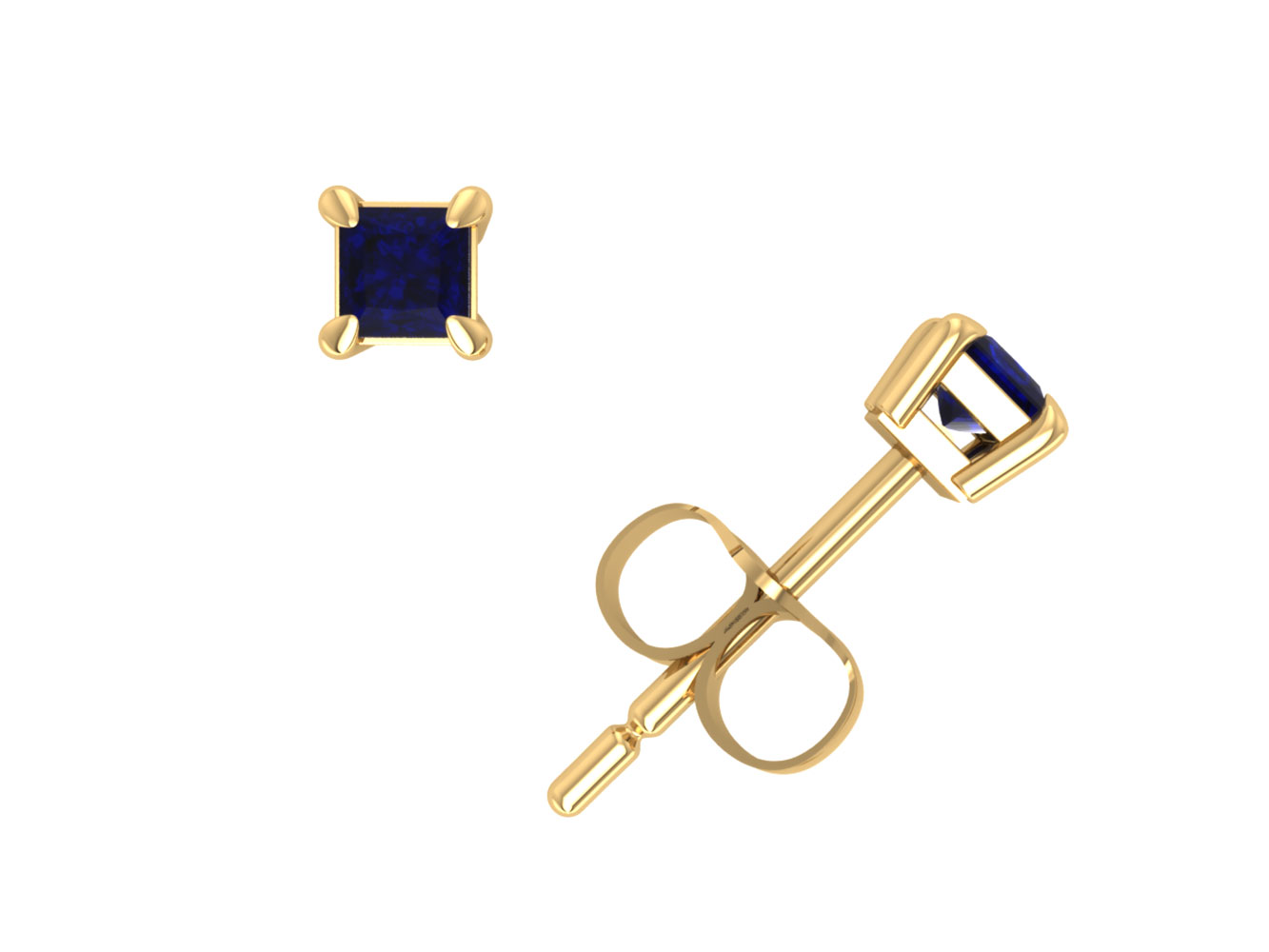 Jewel We Sell 0.33Ct Princess Cut Blue Sapphire Stud Earrings 14k White or Yellow Gold 4Prong Set Push Back AA Quality