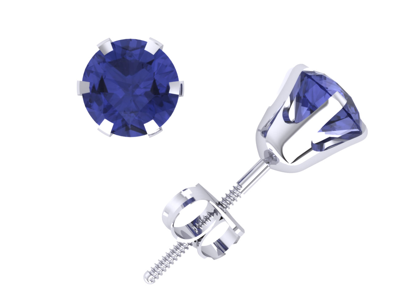 Jewel We Sell Genuine 1.00Ct Round Tanzanite Stud Earrings 14k White or Yellow Gold 6Prong ScrewBack AA Quality