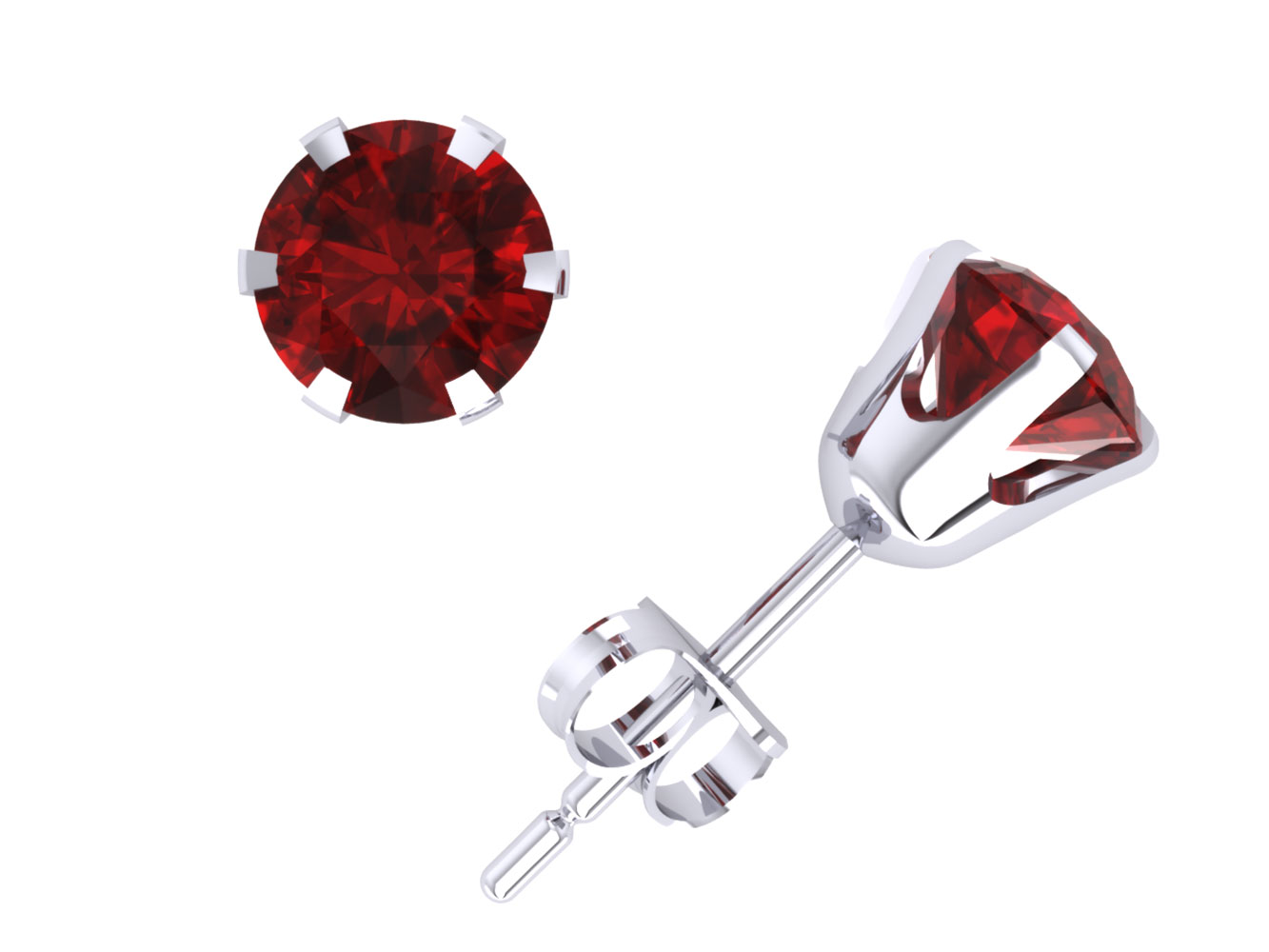 Jewel We Sell Genuine 1.25Carat Round Ruby Stud Earrings 14k White or Yellow Gold 6Prong Push Back AA Quality