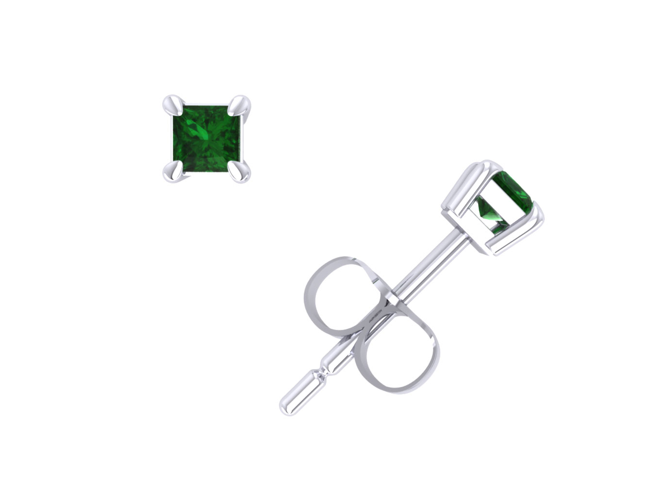 Jewel We Sell 1/4Ct Princess Cut Emerald Solitaire Stud Earrings 18k White or Yellow Gold Prong Set AAAA