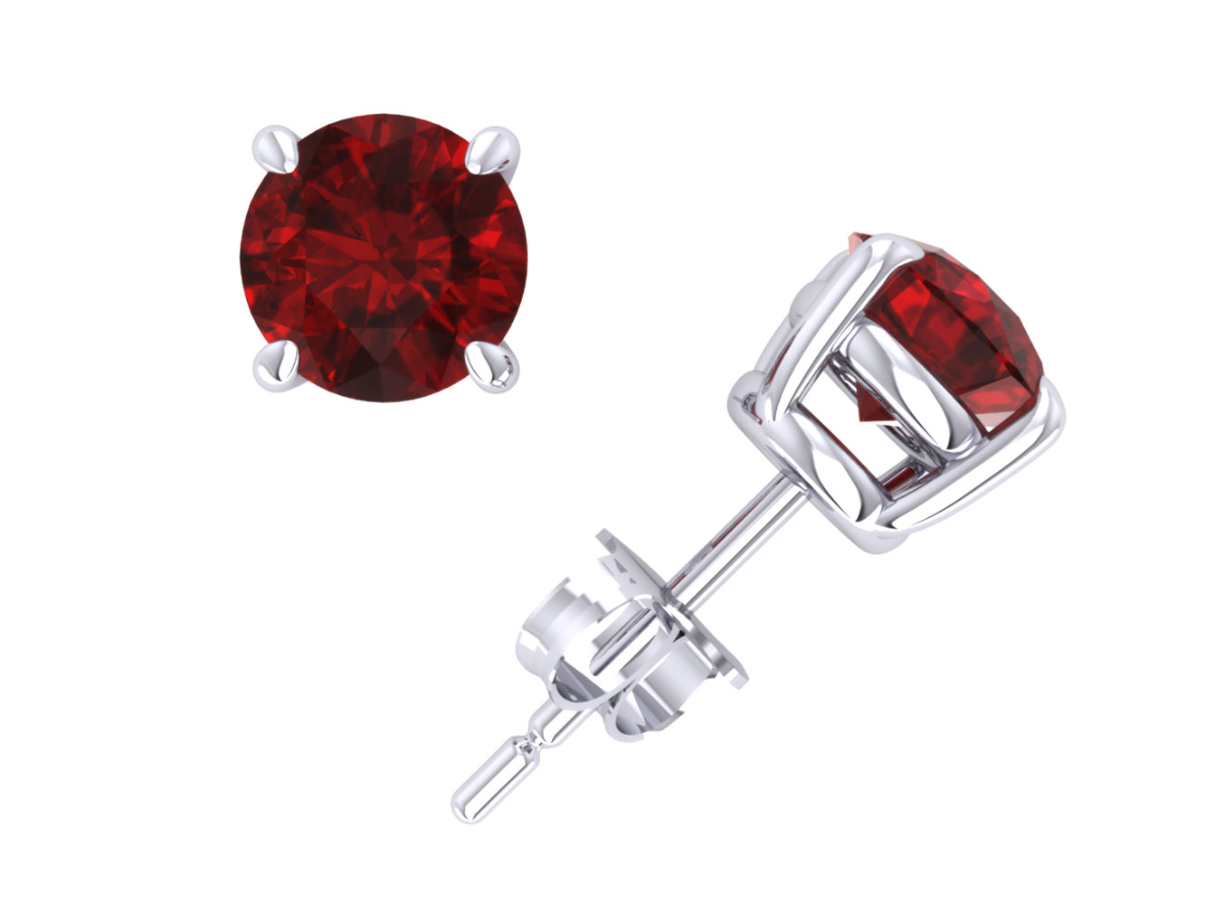 Jewel We Sell Genuine 1 1/2Ct Round Cut Ruby Basket Stud Earrings 18k White or Yellow Gold Prong Push Back AAA Quality