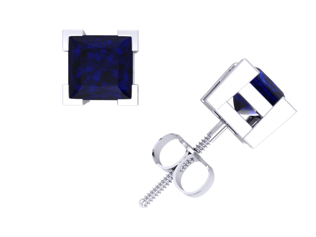 Jewel We Sell 2.00Carat Princess Blue Sapphire Basket Stud Earrings 14k White or Yellow Gold V-Prong AAA Quality