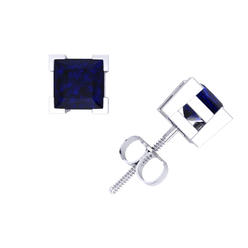 Jewel We Sell 2.00Carat Princess Blue Sapphire Basket Stud Earrings 14k White or Yellow Gold V-Prong AAA Quality