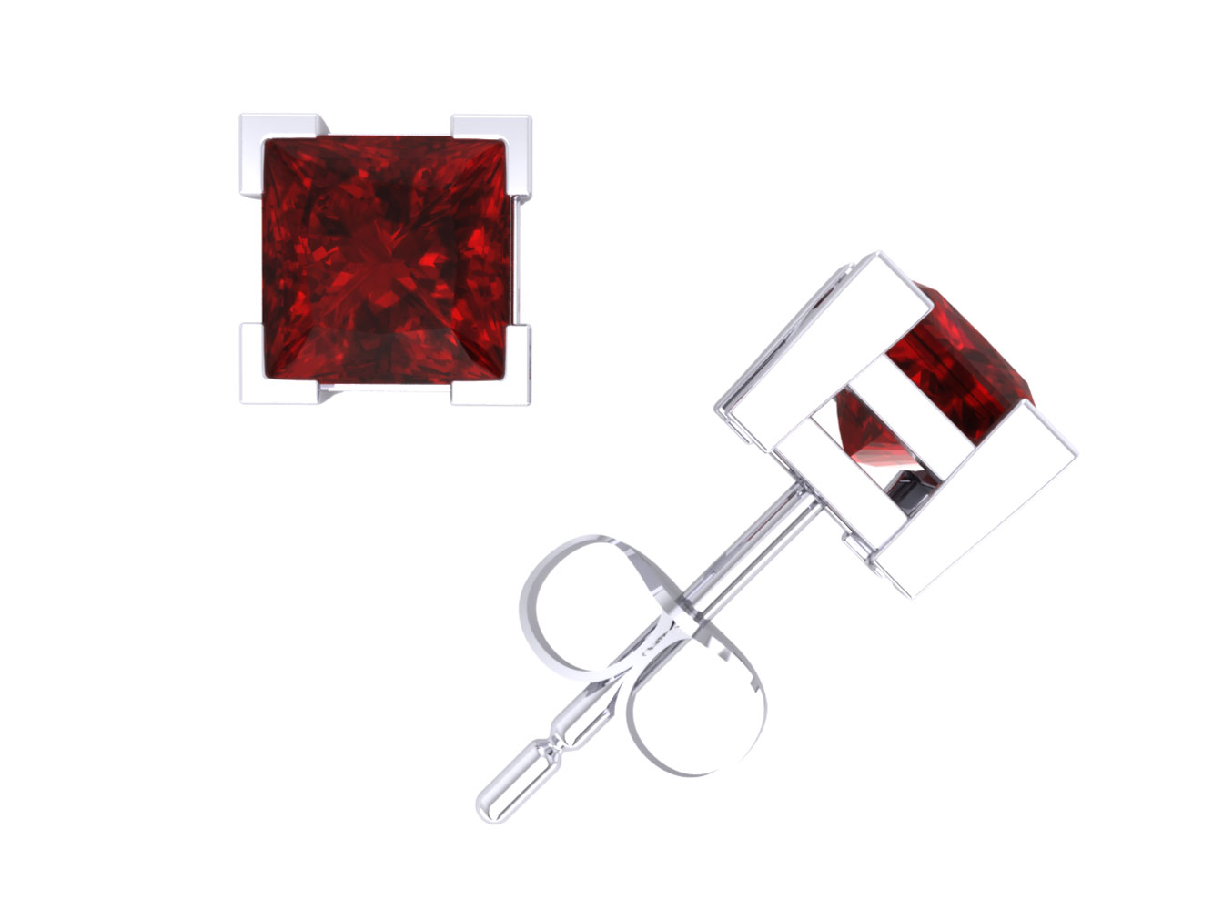Jewel We Sell 1.25Ct Princess Cut Ruby Solitaire Stud Earrings 14k White or Yellow Gold V-Prong Set AA Quality