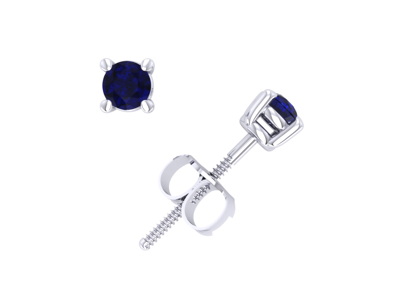 Jewel We Sell 0.15Carat Round Cut Blue Sapphire Basket Solitaire Stud Earrings 14k White or Yellow Gold Prong Commercial Quality