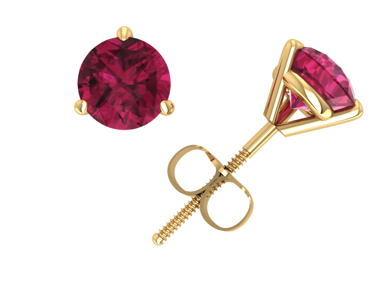 Jewel We Sell 1.25Ct Round Cut Pink Sapphire Martini Stud Earrings 14k White or Yellow Gold 3Prong AAA Quality