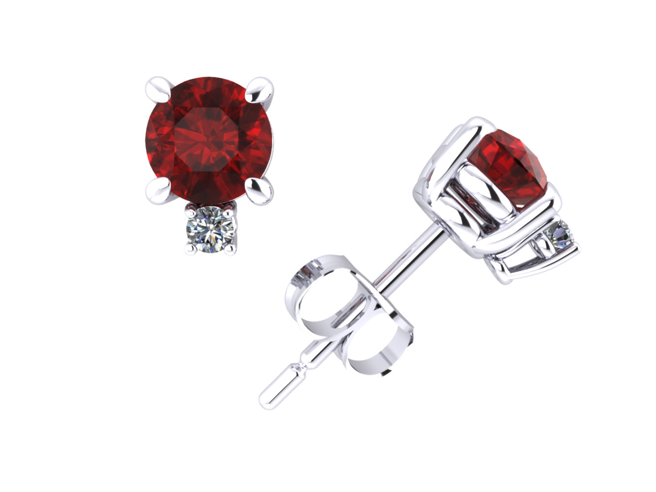 Jewel We Sell 0.50Ct Round Ruby Solitaire Stud Earrings with Accents 14k White or Yellow Gold Prong AAA Quality