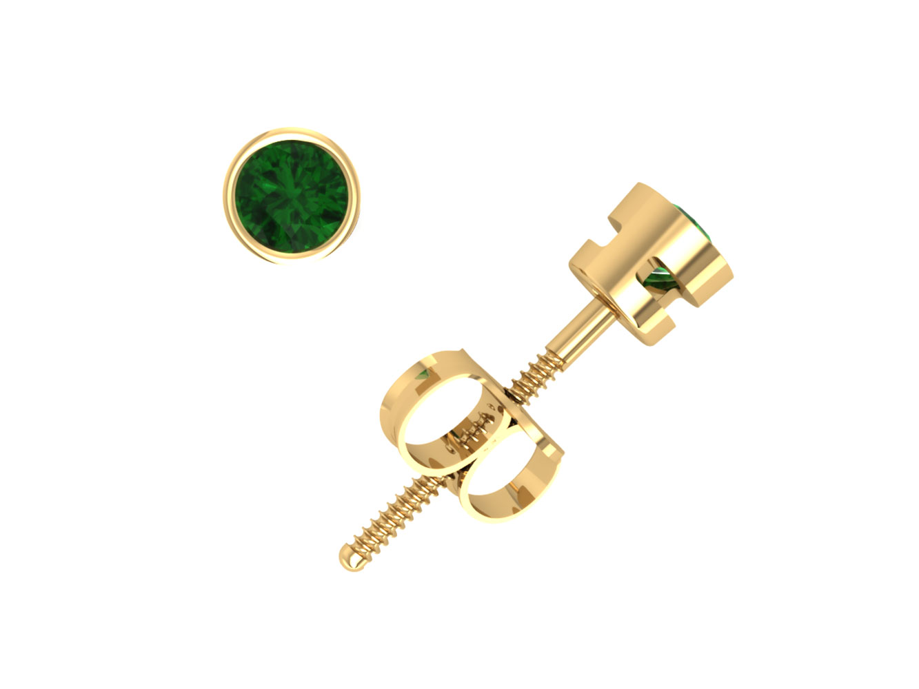 Jewel We Sell Genuine 0.10Ct Round Emerald Solitaire Stud Earrings 14k White or Yellow Gold Bezel AAA Quality