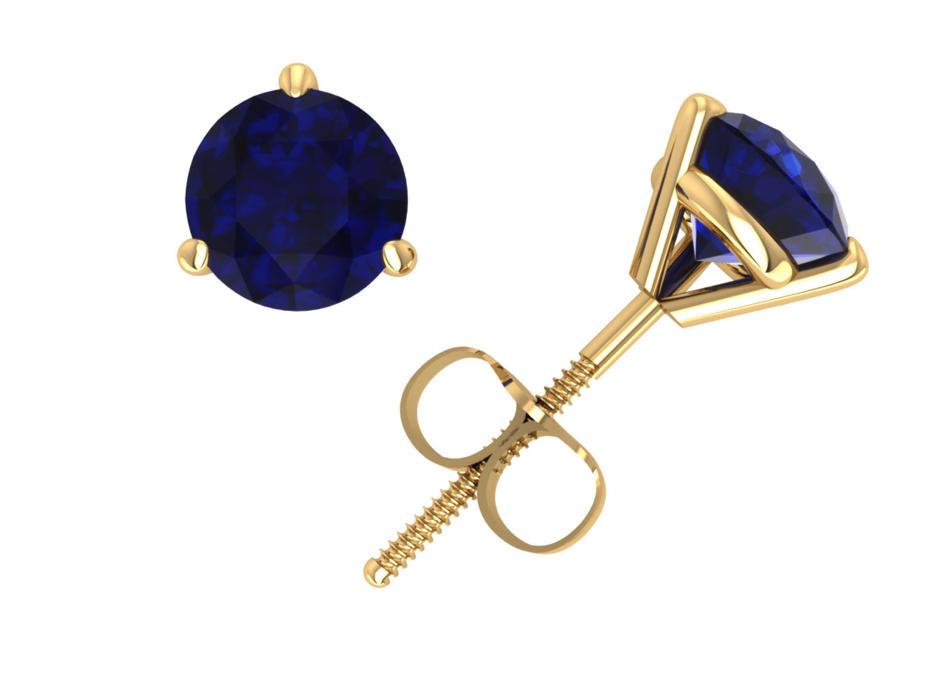Jewel We Sell 1.50Carat Round Blue Sapphire Martini Solitaire Stud Earrings 14k White or Yellow Gold AA Quality