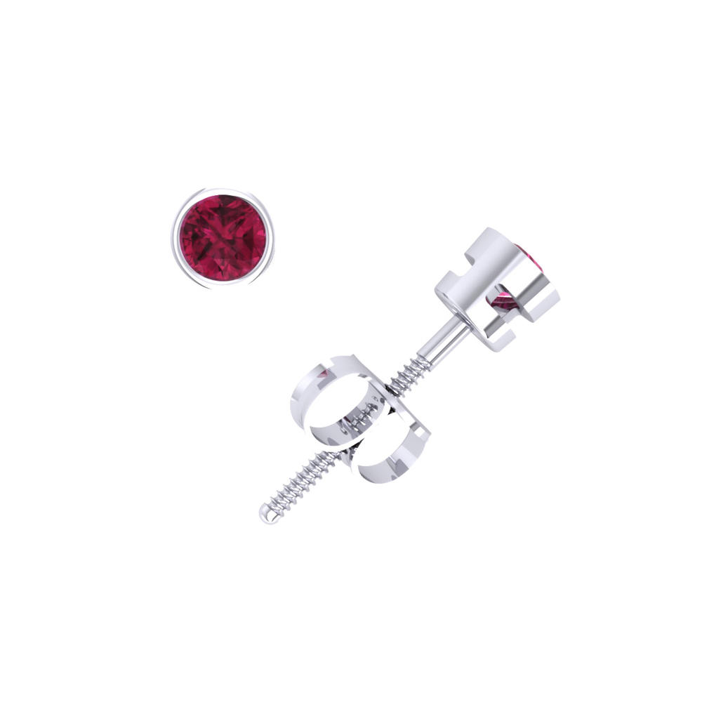 Jewel We Sell Genuine 0.25Ct Round Pink Sapphire Stud Earrings 14k White or Yellow Gold Bezel Set AAA Quality