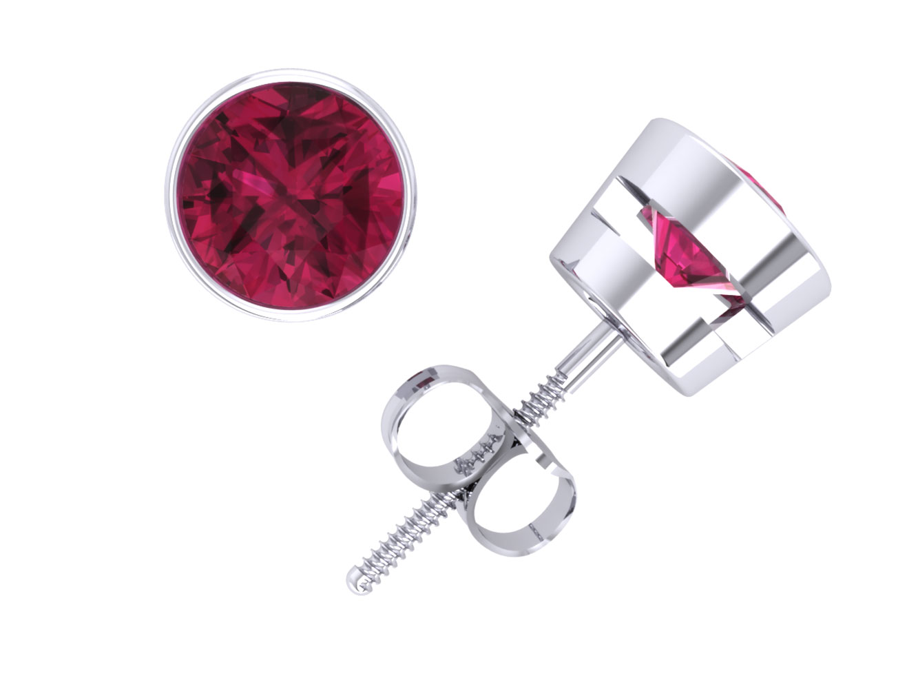Jewel We Sell Genuine 1.00Ct Round Cut Pink Sapphire Stud Earrings 14k White or Yellow Gold Bezel Screwback AA Quality