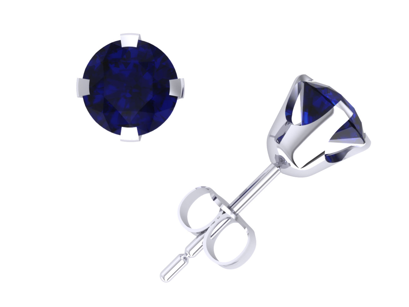 Jewel We Sell Real 1.00Ct Round Cut Blue Sapphire Stud Earrings 18k White or Yellow Gold Prong Set AAAA