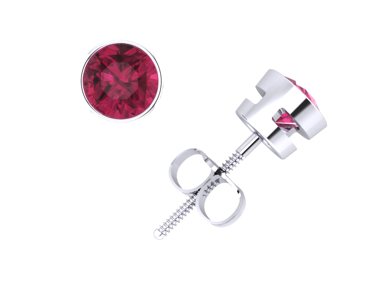 Jewel We Sell Natural 0.40Ct Round Pink Sapphire Stud Earrings 14k White or Yellow Gold Bezel Screwback Commercial Quality