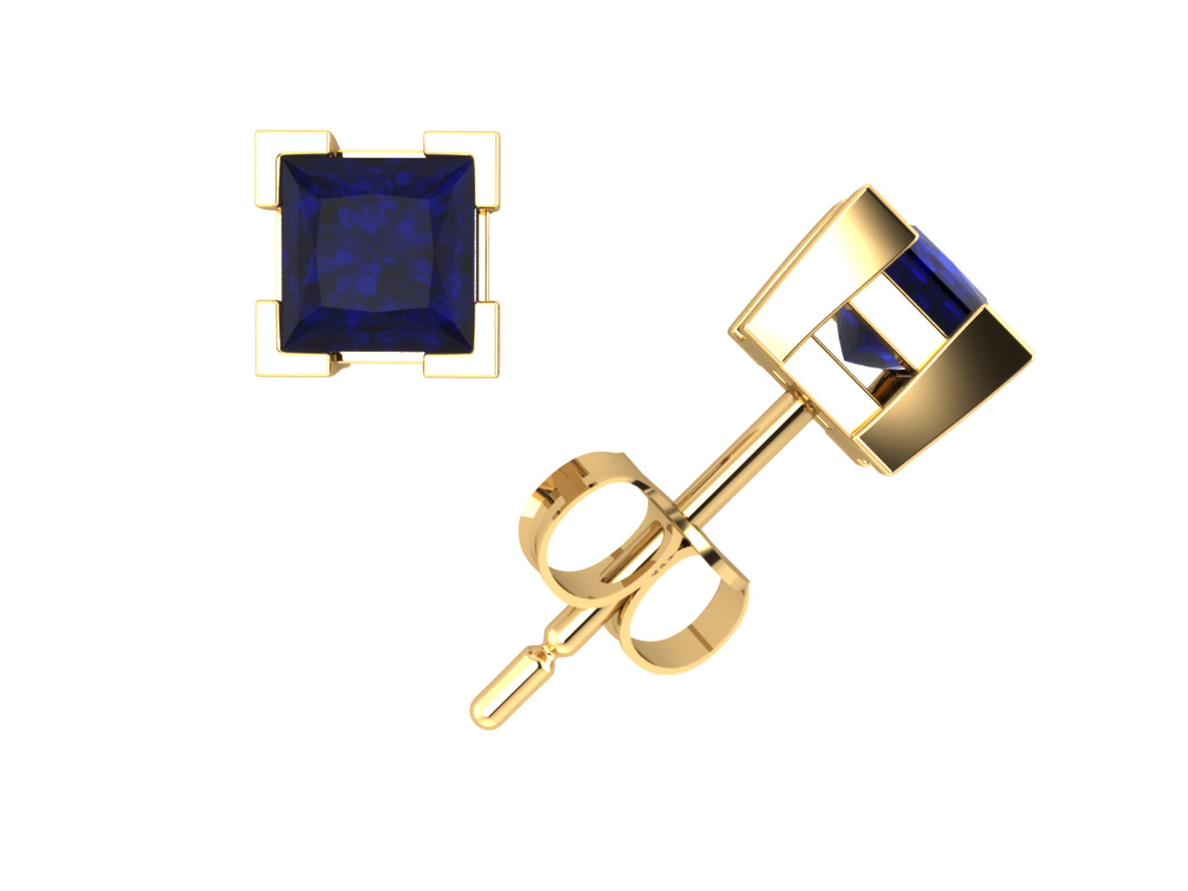 Jewel We Sell 0.75Ct Princess Blue Sapphire Stud Earrings 14k White or Yellow Gold V-Prong Push Back AAA Quality