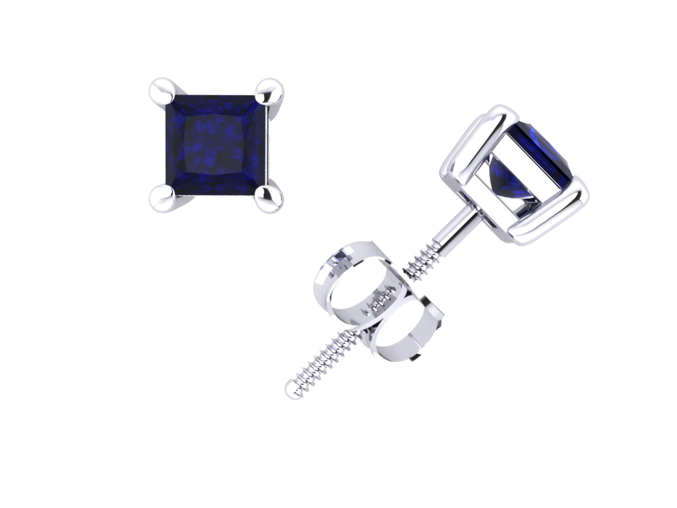 Jewel We Sell 0.40Carat Princess Blue Sapphire Basket Stud Earrings 14k White or Yellow Gold Prong AAA Quality