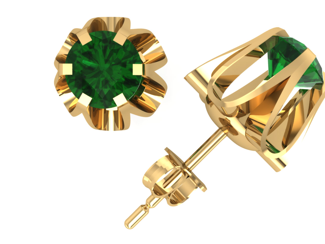 Jewel We Sell 1.00Carat Round Emerald Buttercup Stud Earrings 14k White or Yellow Gold Prong Setting AAA Quality
