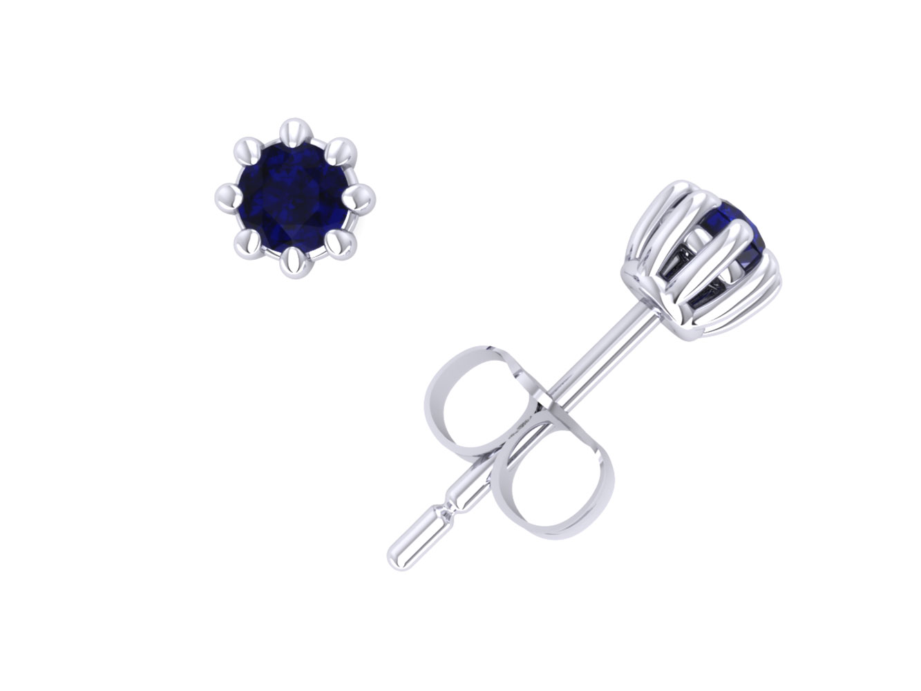 Jewel We Sell 0.33Ct Round Cut Blue Sapphire Basket Stud Earrings 14k White or Yellow Gold 8Prong Set AA Quality