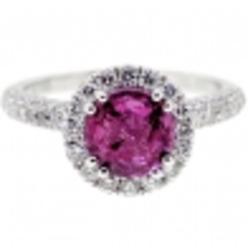 NYC Womens GIA Pink Sapphire Diamond Halo Ring 18K White Gold 2.78 ct