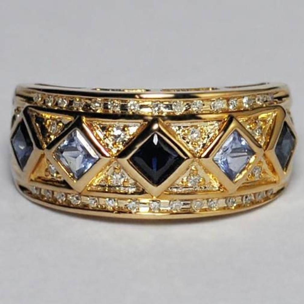 NYC Womens Diamond Blue Sapphire Tanzanite Band Ring 14K Yellow Gold 1.06 ct