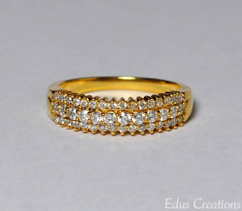 NYC Womens 3 Row Round Diamond Wedding Band Ring 14K Yellow Gold 0.66 ct