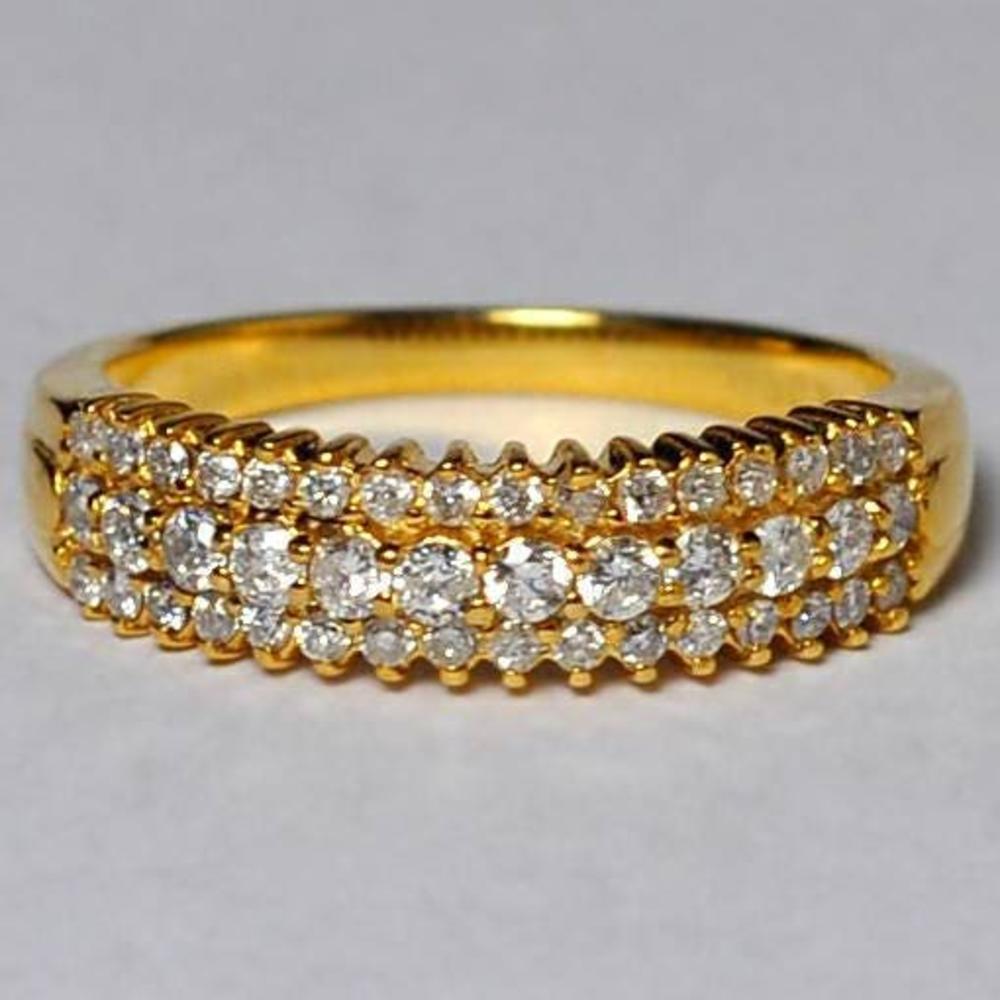 NYC Womens 3 Row Round Diamond Wedding Band Ring 14K Yellow Gold 0.66 ct