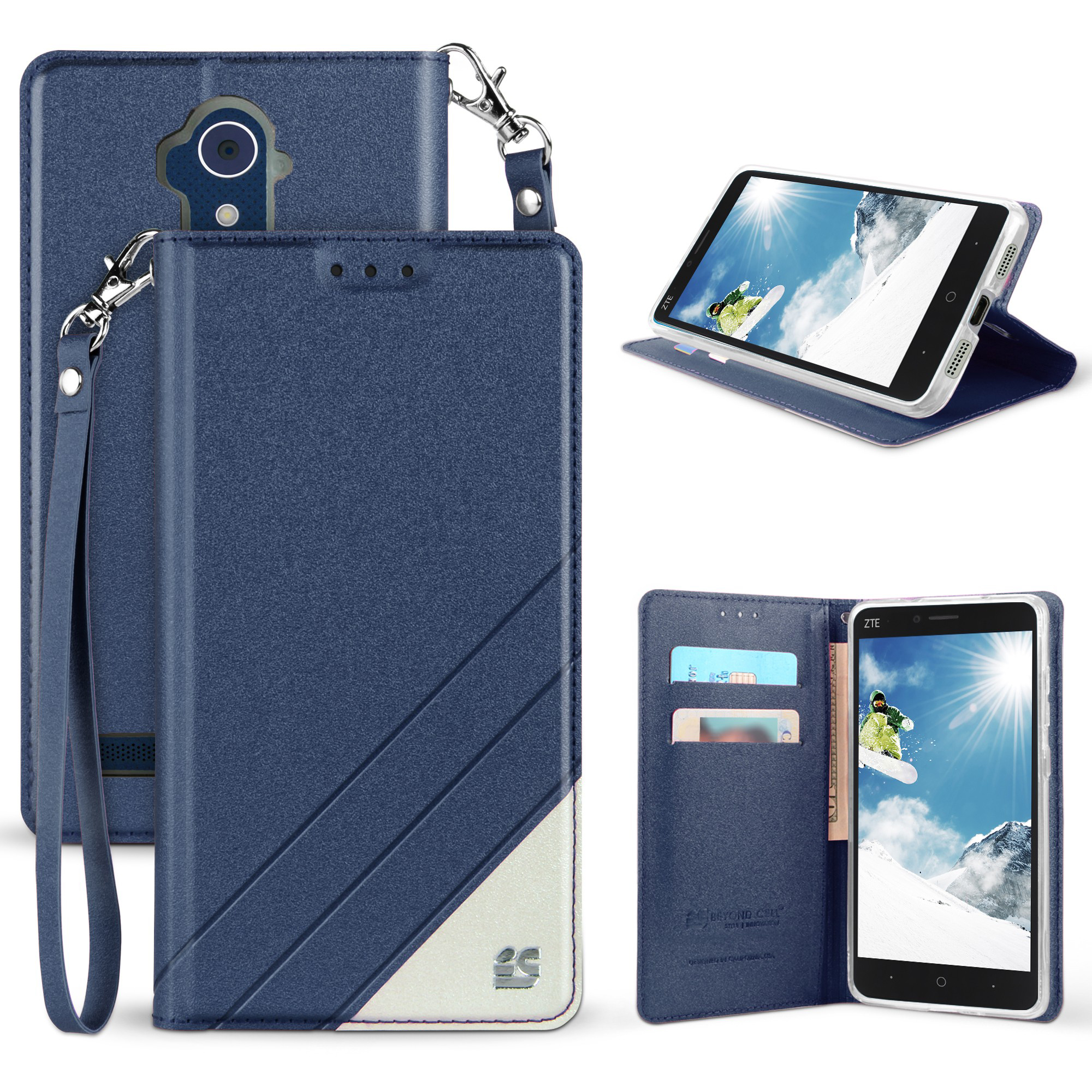 Beyond Cell WALLET CREDIT CARD SLOT CASE + WRIST STRAP FOR ZTE BLADE X MAX, BLADE MAX 3