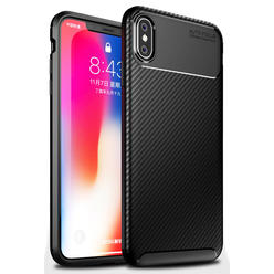 Nakedcellphone Black Carbon Fiber Flex TPU Gel Skin Case Cover for Apple iPhone Xs MAX, 10s MAX