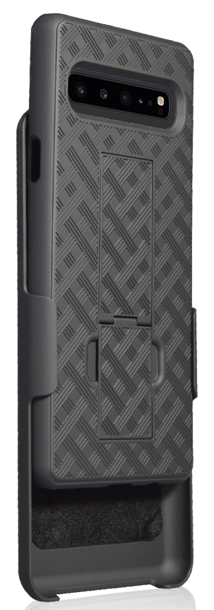Nakedcellphone Black Case Kickstand Cover + Belt Clip Holster for Samsung Galaxy S10 5G SM-G977