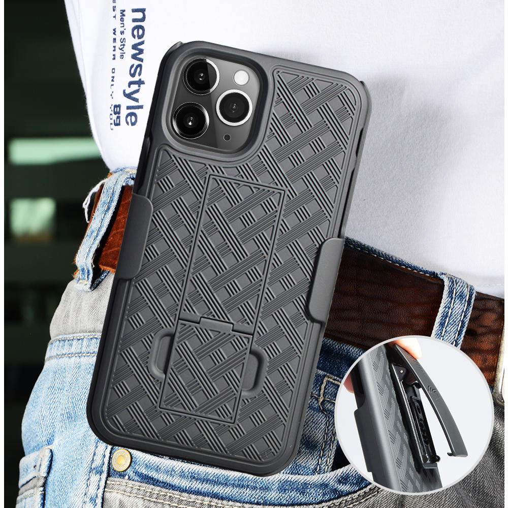 Nakedcellphone Black Case Kickstand Cover + Belt Clip Holster for Apple iPhone 11 Pro Max