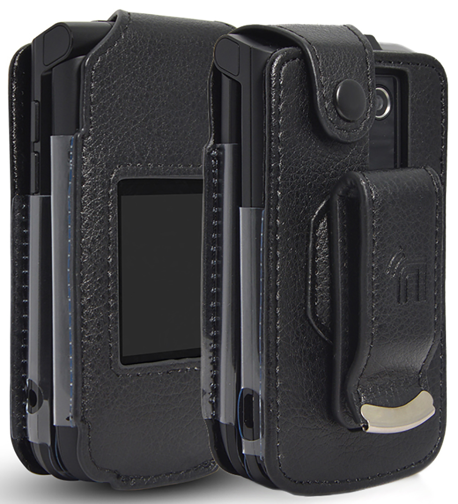 Nakedcellphone Black Vegan Leather Case With Belt Clip For Verizon Orbic Journey V Flip Phone