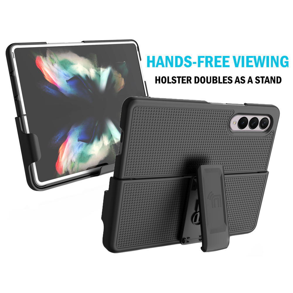 Nakedcellphone Hard Case Cover and Belt Clip Holster Stand for Samsung Galaxy Z Fold 3 5G Fold3