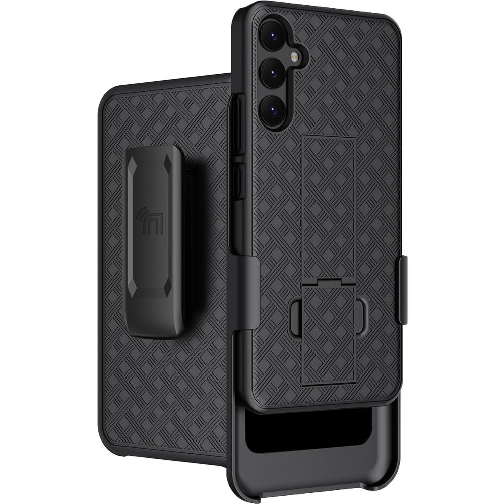 Nakedcellphone Black Hard Case Phone Cover Stand Belt Clip Holster for Samsung Galaxy A54 5G