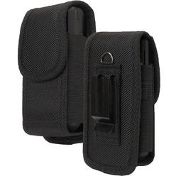 Nakedcellphone Black Canvas Case Pouch Belt Clip Harness for Consumer Cellular Iris Flip Phone