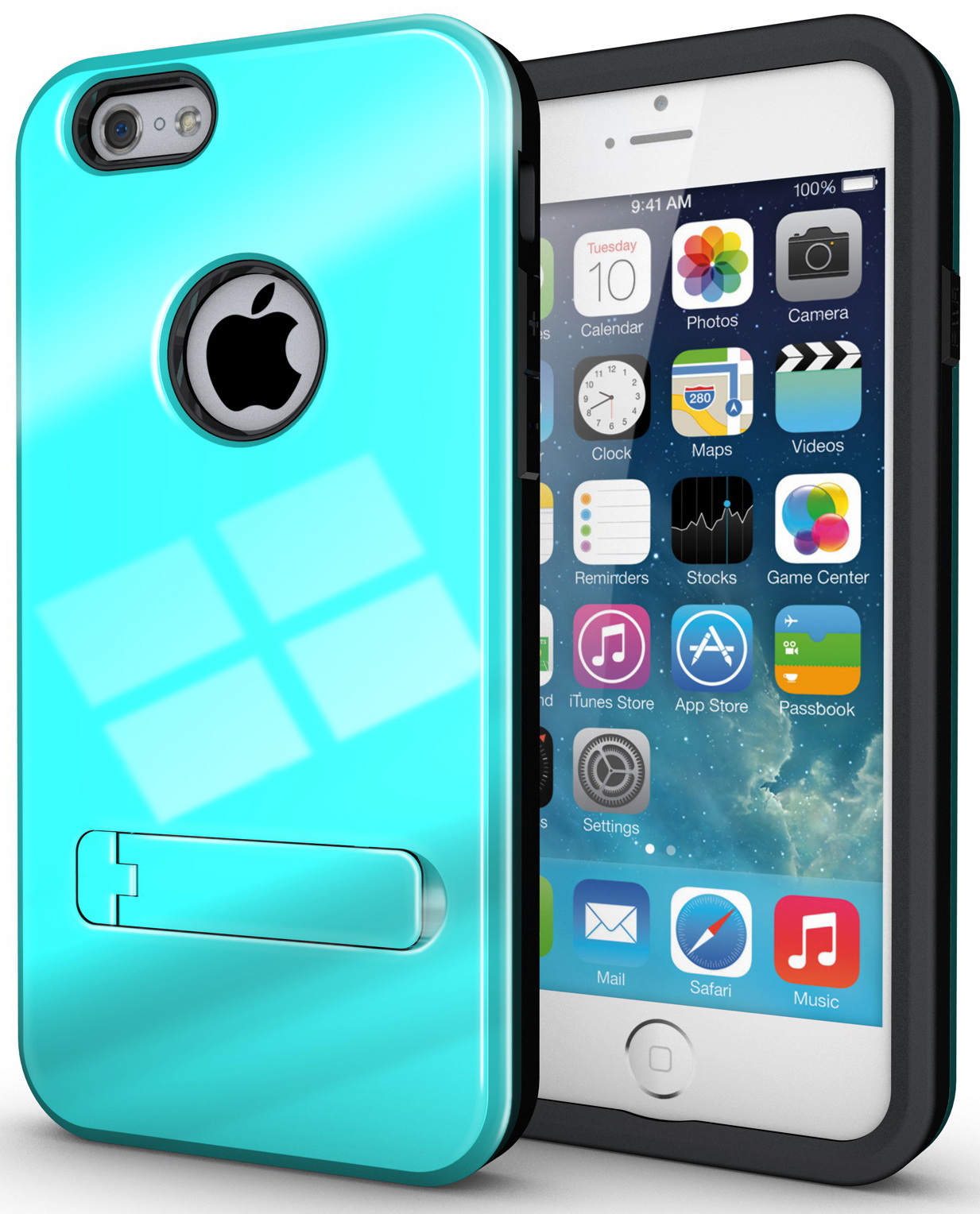 Nakedcellphone SKY BLUE SLIM TOUGH SHIELD GLOSSY ARMOR HYBRID CASE COVER SKIN FOR iPHONE 6 4.7"