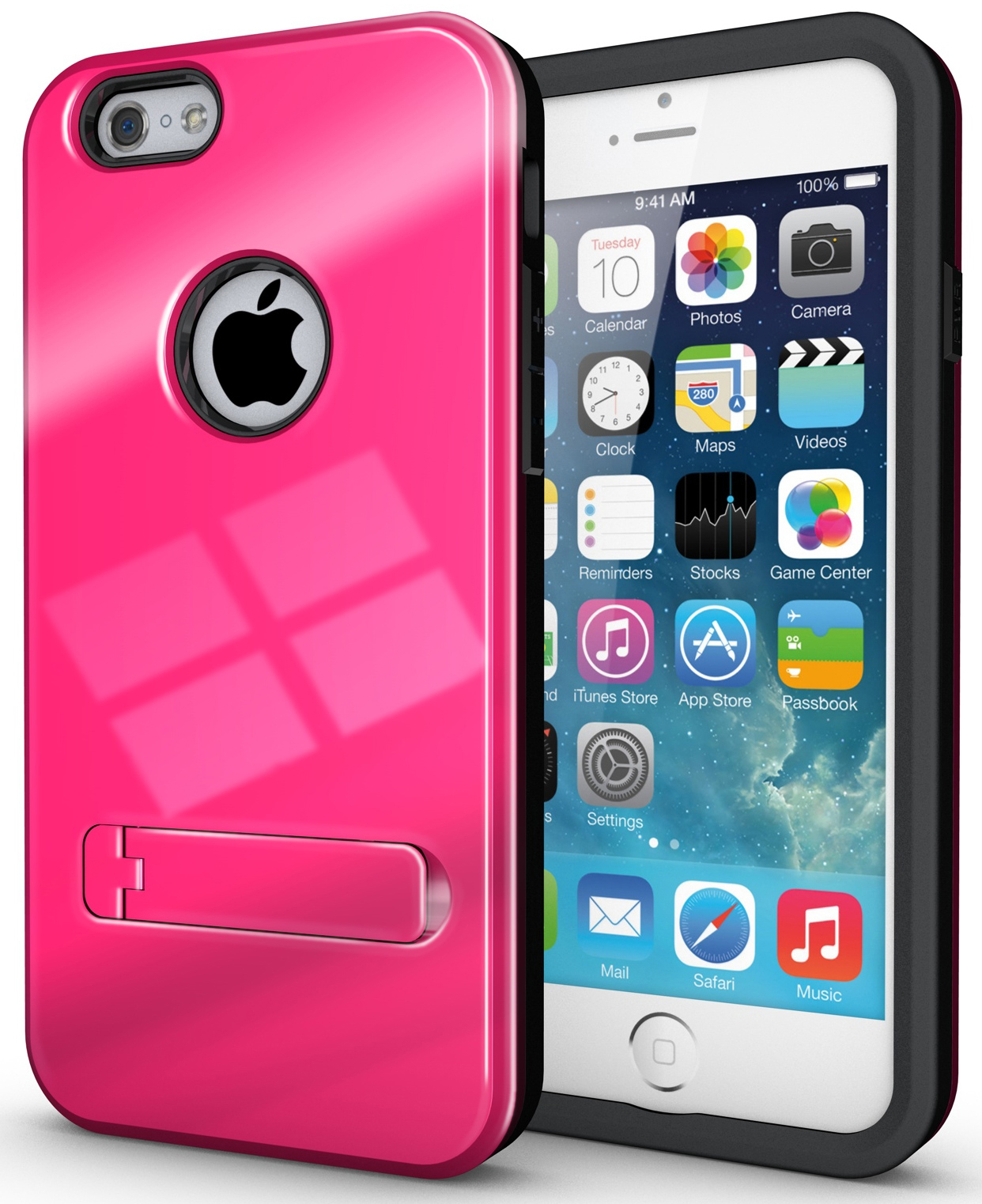 Nakedcellphone HOT PINK SLIM TOUGH SHIELD GLOSSY ARMOR HYBRID CASE COVER SKIN FOR iPHONE 6 4.7"