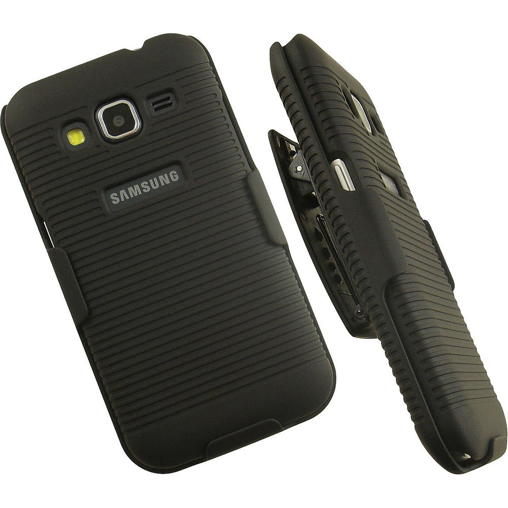 Nakedcellphone BLACK HARD CASE COVER BELT CLIP HOLSTER STAND FOR SAMSUNG GALAXY CORE PRIME G360