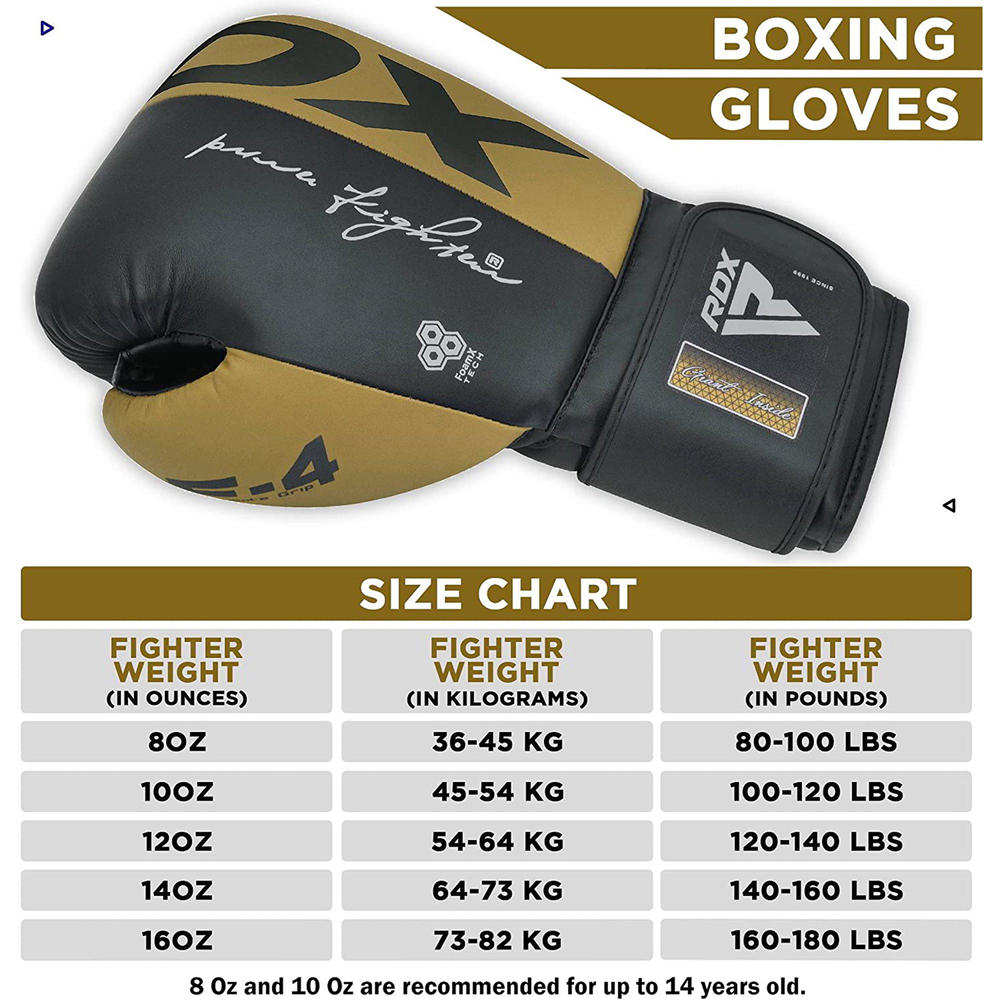 RDX REX F4 MMA, BJJ, Muay Thai, Kickboxing, Training Boxing Gloves - GOLDEN/BLACK - 10oz