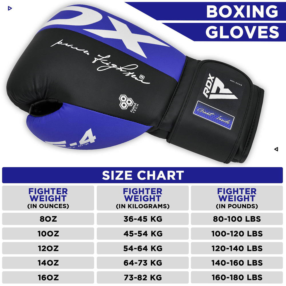 RDX REX F4 MMA, BJJ, Muay Thai, Kickboxing, Training Boxing Gloves - BLUE/BLACK - 16oz
