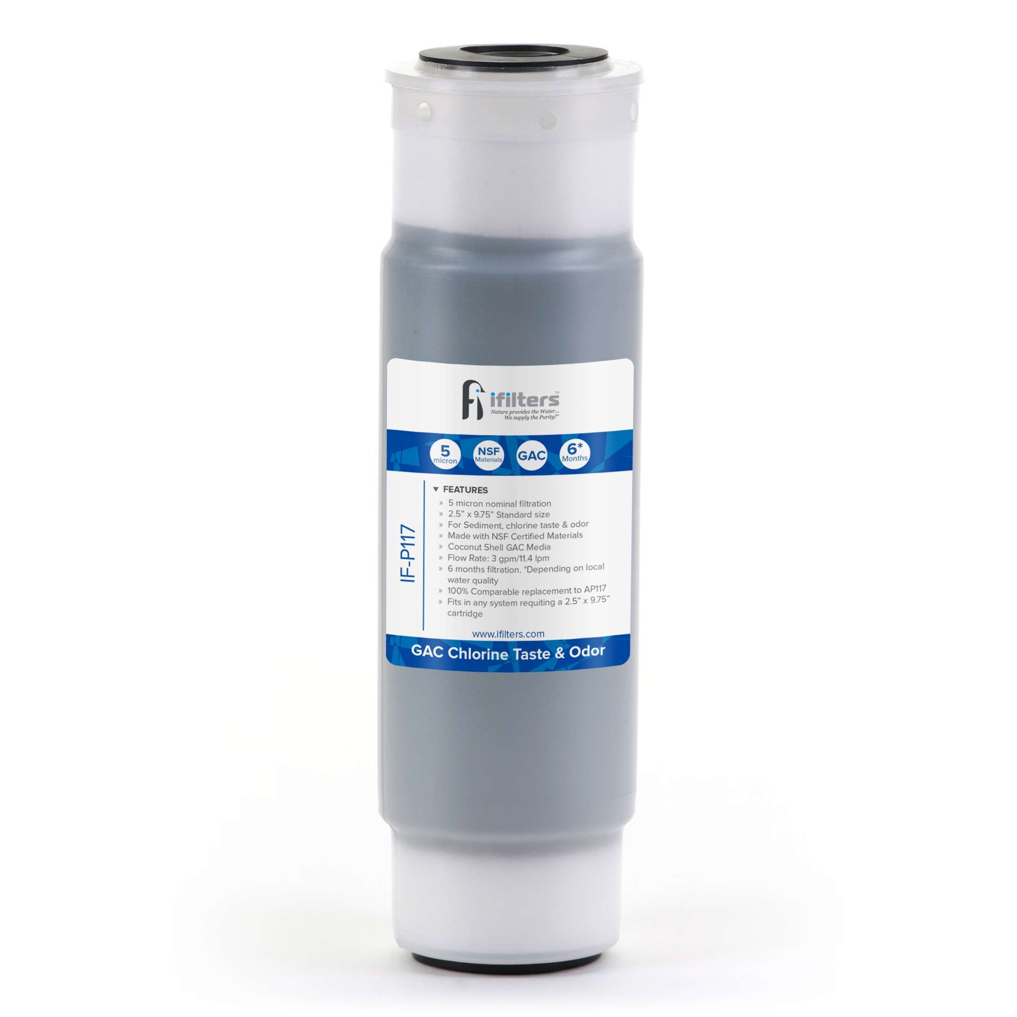 iFilters IF-P117 GAC Water Filter Whole House - 2.5" x 10" - Interchangeable with AP117 Model