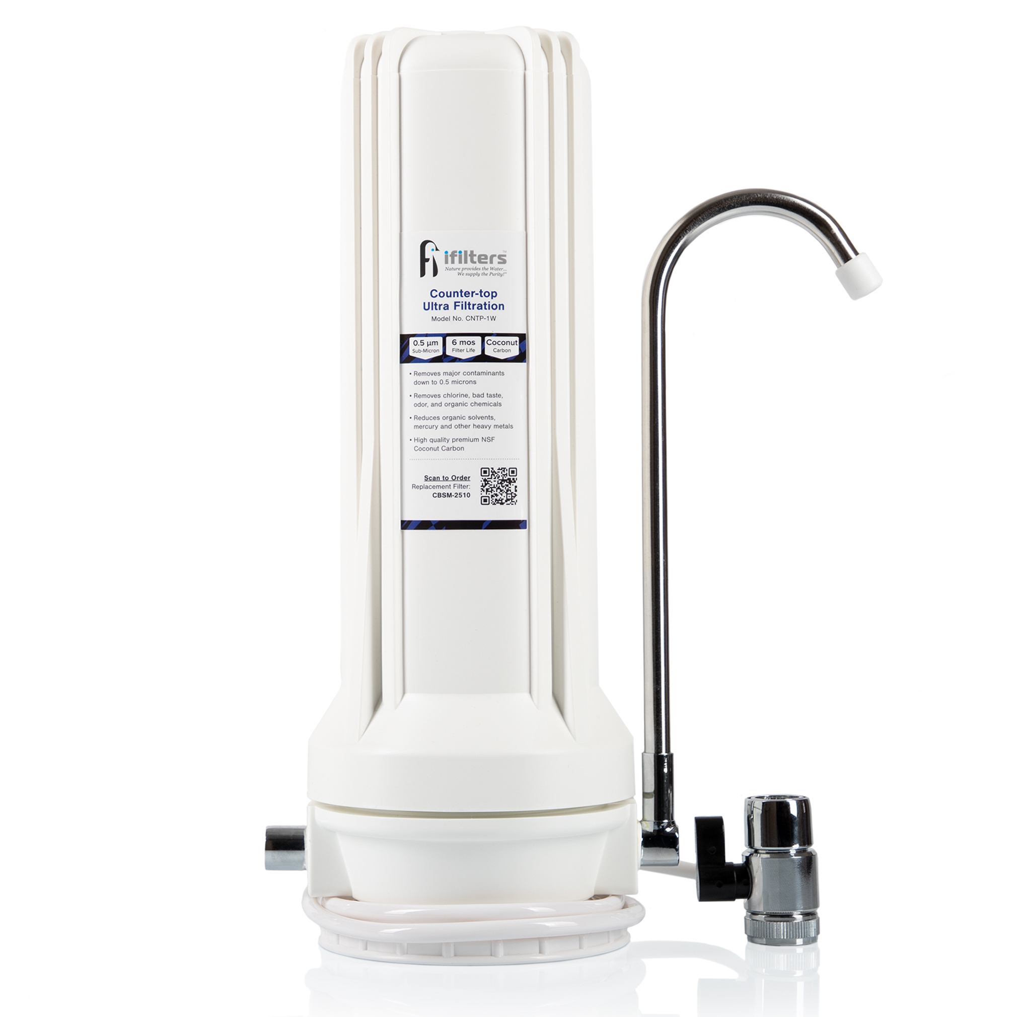 iFilters Countertop Ultra Drinking Water Filter For VOCs Cysts Pesticides Herbicides Chlorine Taste & Odor - White