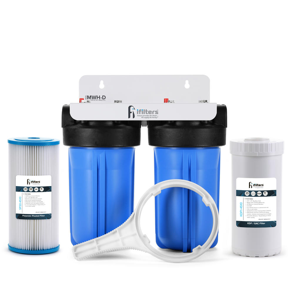 iFilters Well Water Whole House Filtration System Dual Stage Complete System Commercial Grade Sediment Odor Taste Rust, 1" Ports