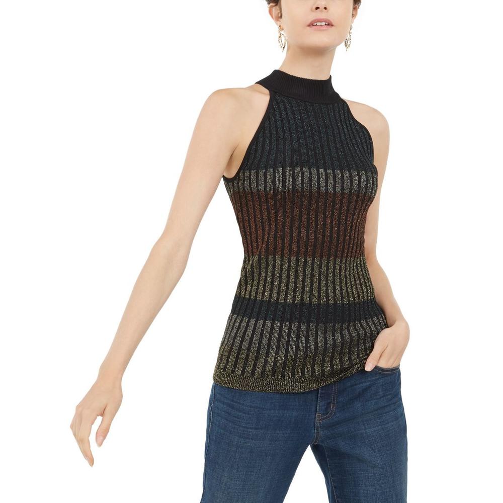 International Concepts INC Women's Metallic Ribbed Mock-neck Knit Tank Shirt Top