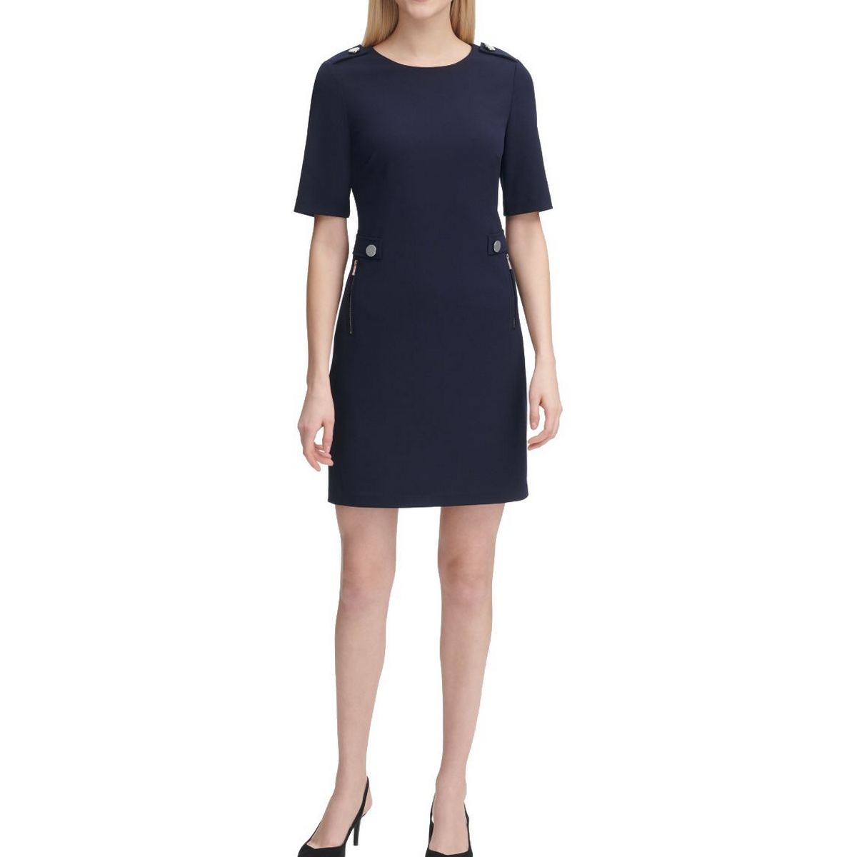 Calvin Klein Calvin Klein Women S Zip Pocket Button Detail Crepe Sheath Dress