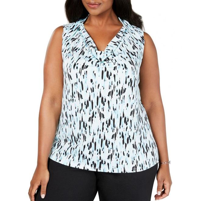 Kasper KASPER Women's Plus Size Printed Cowl-neck Shell Blouse Shirt Top