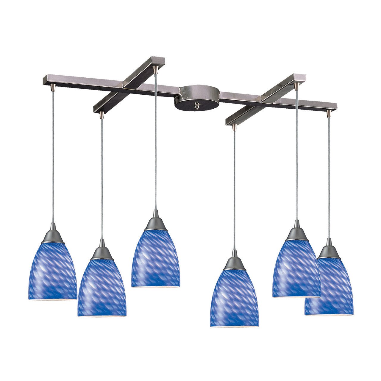 Elk Lighting, Inc. New Product ELK Lighting The Arco Baleno 6 Light Pendant In Satin Nickel And Sapphire Glass 416-6S Sold By VaasuHomes