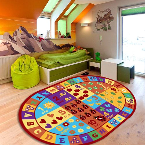 Furnishmyplace Kids Abc Area Rug Educational Alphabet Letter Numbers Size 4'4"x6'9" Oval Anti Skid