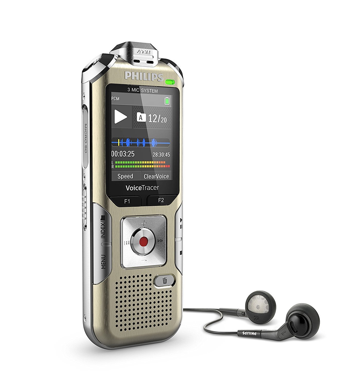 PHILIPS DVT8010 Voice Tracer Audio Recorder Remote Control Gold