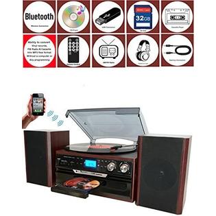 Mellow Ruined America Boytone BT-24DJM Bluetooth Record Player Turntable Stereo System CD Cassette  Refurbished