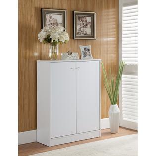 Benzara Sleek Contemporary Shoe Cabinet With Adjustable Shelves White