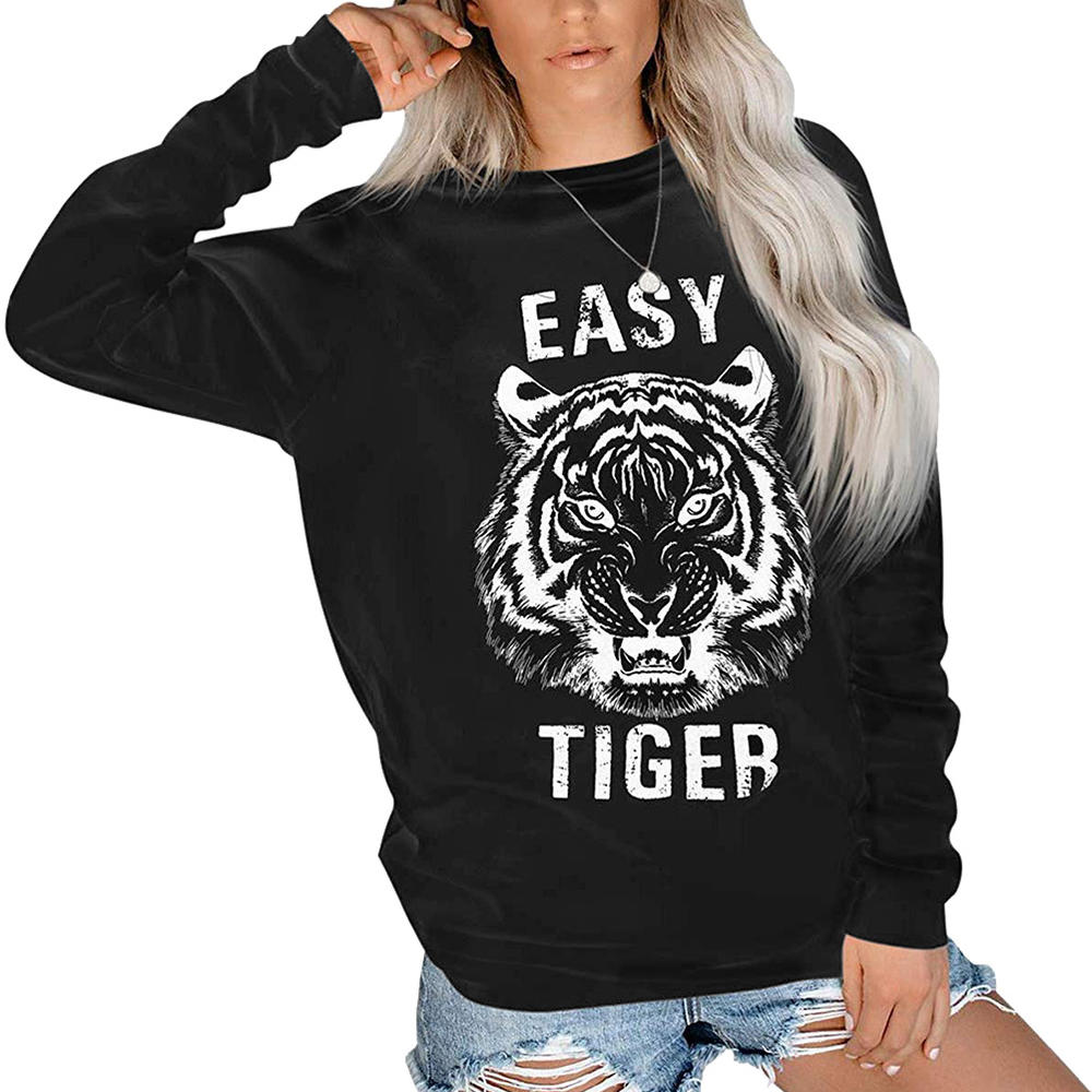 Zxzy Zxzy Women Easy Tiger Letter Tiger Face Graphic Sweatshirts